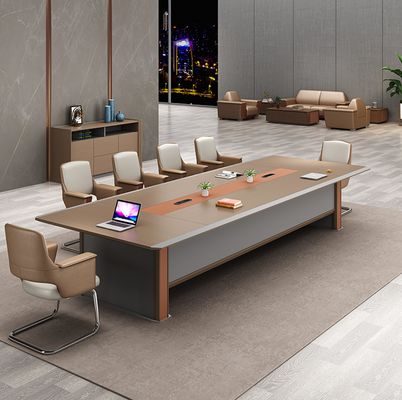 Mesa de conferência de madeira moderna de luxo Rectângulo Painel Mesa de escritório Mobiliário Mesa para sala de reuniões Sala de reuniões Mesa de conferência