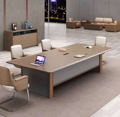 Mesa de conferência de madeira moderna de luxo Rectângulo Painel Mesa de escritório Mobiliário Mesa para sala de reuniões Sala de reuniões Mesa de conferência
