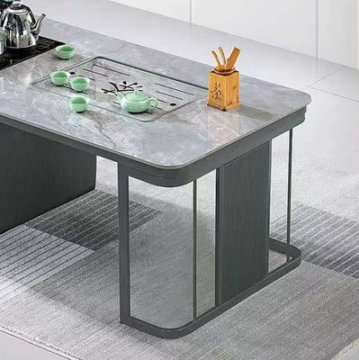 Moderno Minimalista Vidro Temperado Aço Inoxidável Pedra de Fogo Mesa de Café de Escritório Totalmente Automática