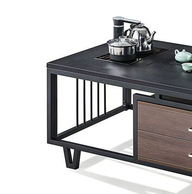 Moderno retangular Black Rock Slab Top com estrutura de metal Mobiliário de escritório Mesa de café