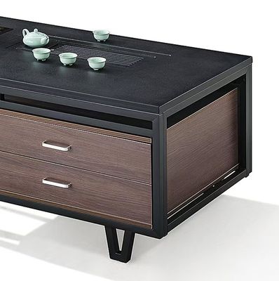 Moderno retangular Black Rock Slab Top com estrutura de metal Mobiliário de escritório Mesa de café
