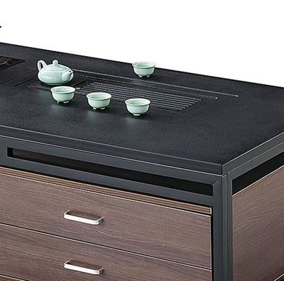Moderno retangular Black Rock Slab Top com estrutura de metal Mobiliário de escritório Mesa de café