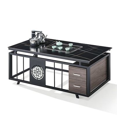 Tabela de chá de escritório moderna chaleira Quadro de metal de pedra Tabela de café retangular resistente ao calor