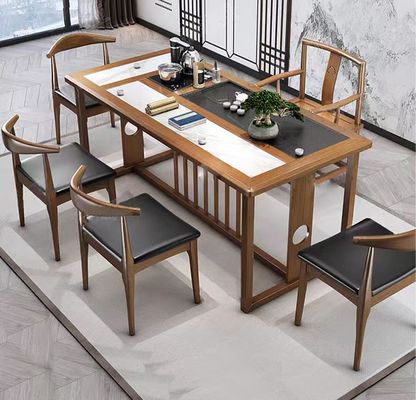 Mesa de chá de mármore Mobiliário de escritório Recepção Mesa de chá Recepção de escritório Combinação com 5 cadeiras