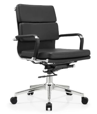 Cabeça de Couro Pu Quadro Metálico do Meio do Volante Mobiliário de Escritório Ergonômico Cadeira de Escritório Giratória Ajustável