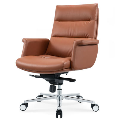 Cadeira de escritório ergonômica Roda de cromo flexível conveniente de couro giratório PU Chefe gerente Cadeira de pessoal Massagem giratória moderna