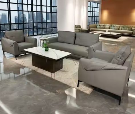 Modern Office Double Reception Sofa De Couro Conjunto Esponja De Alta Resiliência Couro De Alta Qualidade Ideal Para Reuniões De Negócios