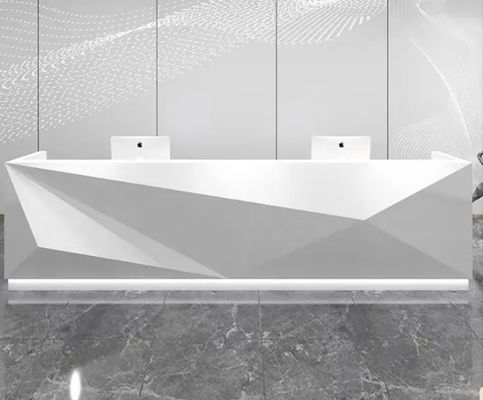 Fancy Led Front Counter Reception Desk Branco Belo Curvo Grande Mobiliário de Escritório Personalizado Painel Contemporâneo