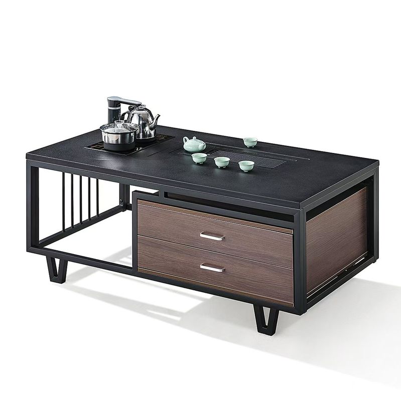 Moderno retangular Black Rock Slab Top com estrutura de metal Mobiliário de escritório Mesa de café