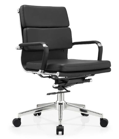 Cabeça de Couro Pu Quadro Metálico do Meio do Volante Mobiliário de Escritório Ergonômico Cadeira de Escritório Giratória Ajustável