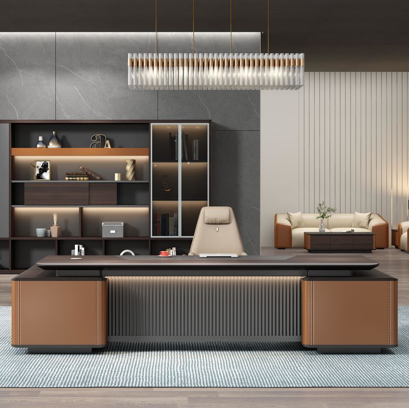 Mobiliário de escritório moderno Última mesa de escritório Estação de trabalho Mesa de design CEO Escritório executivo Gerente Mesa em forma de L