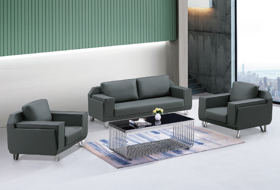 Sofá de couro Sofá em metal Quadro Sala de estar Mobiliário de escritório Luxo Sofá preto moderno de 3 lugares