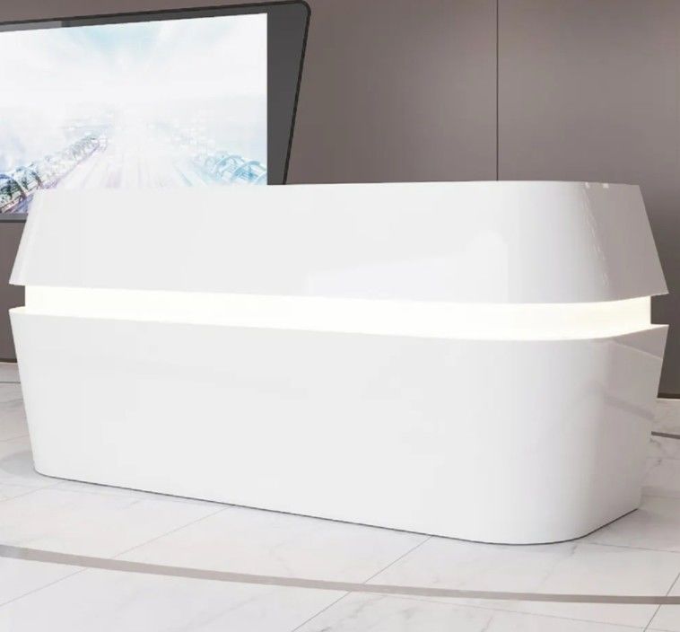 Moderno de tamanho personalizado de forma oval elegante mobiliário de escritório branco recepção mesa de frente luz LED Wtih
