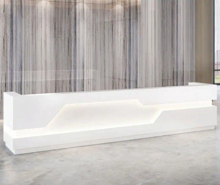 Mobiliário de escritório moderno sob medida novo design mesa de pé led recepção branca balcão