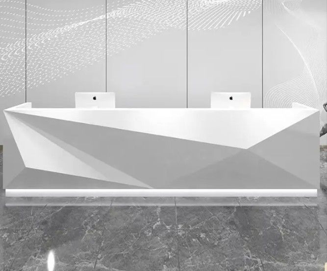 Fancy Led Front Counter Reception Desk Branco Belo Curvo Grande Mobiliário de Escritório Personalizado Painel Contemporâneo